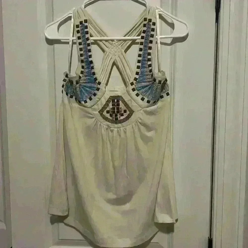 Vintage Y2K Wet Seal Criss Cross Tribal Tank Top size Medium